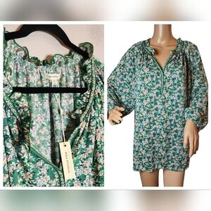 NWT Max Studio Green Pink floral stretchy blouse Women's size 2X